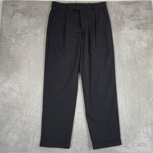 Wilke Rodriguez Pleated Dress Pants Mens 32x32 Black Wool Blend Cuffed Trousers